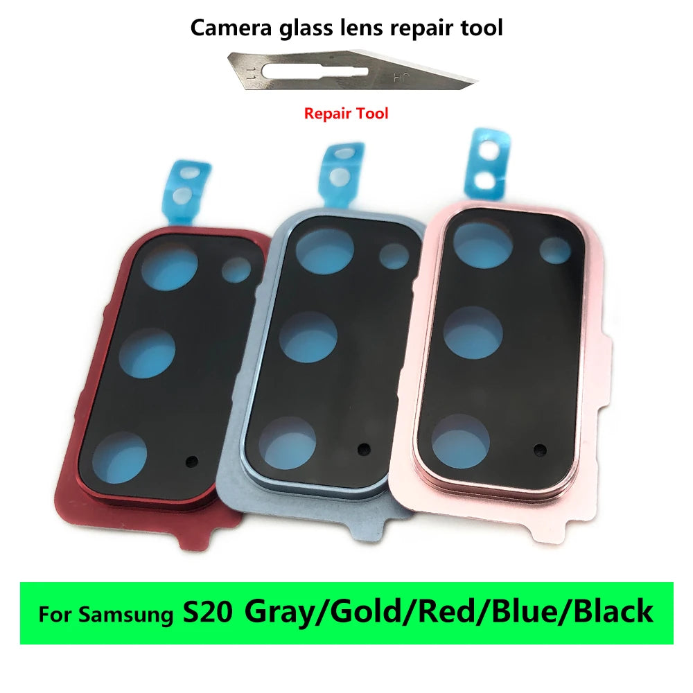 New Rear Camera Glass Lens Cover With Frame Holder with Sticker For Samsung S20 Plus S20 Ultra Replacement Parts Samsung phone repair parts