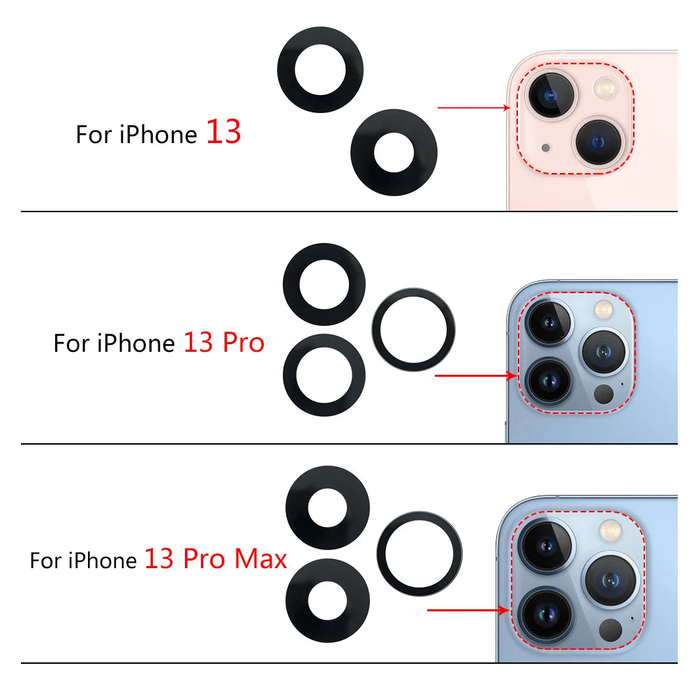 10Pcs, Camera Glass Lens Back Rear Camera Glass Lens For iPhone 11 12 13 14 15 16 17 Pro Max Plus Mini With Sticker Adhesive iPhone phone repair parts