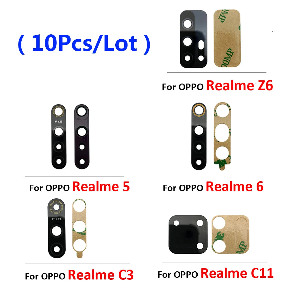 10Pcs/Lot, Rear Back Camera Glass Lens For Oppo Realme 5 6 C3 C11 Z6 With Adhesive Sticker Realme phone repair parts