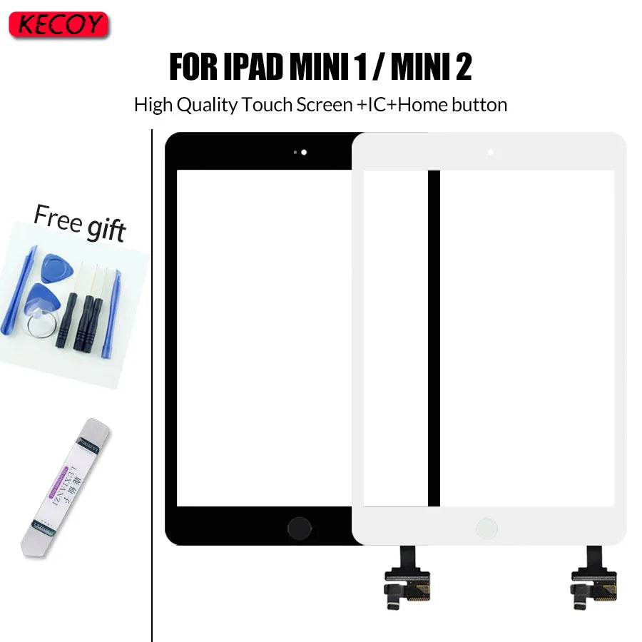 1Pcs Touhscreen For iPad Mini1 Mini2 A1432 A1454 A1455 A1489 A1490 Touch Screen Panel Digitizer +IC Chip Connector Flex+Button  iPad repair parts