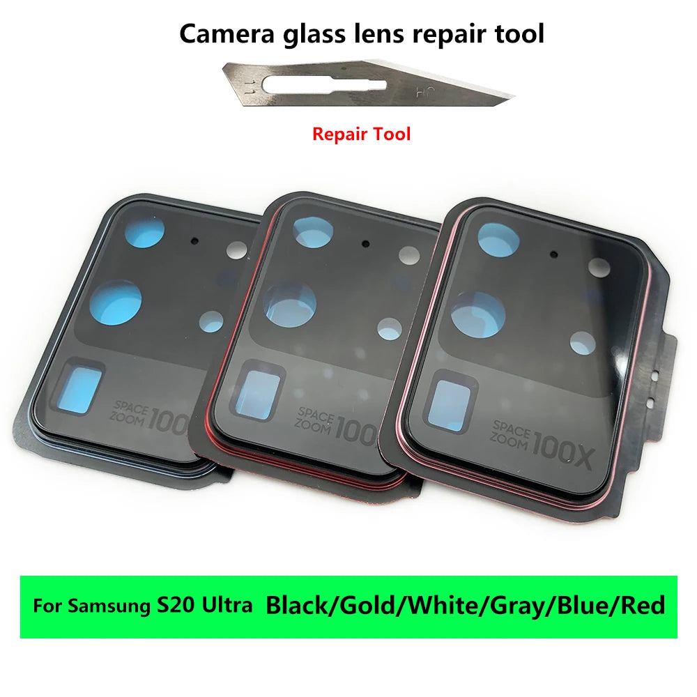 New Rear Camera Glass Lens Cover With Frame Holder with Sticker For Samsung S20 Plus S20 Ultra Replacement Parts Samsung phone repair parts