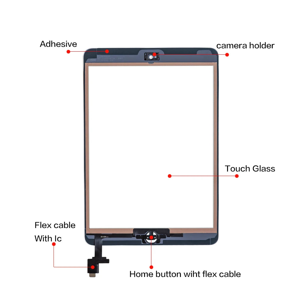 For iPad Mini1 mini2 A1432 A1454 A1455 A1489 A1490 Touch Screen Digitizer +IC Chip Connector Flex+Key Button+Tempered glass  iPad repair parts