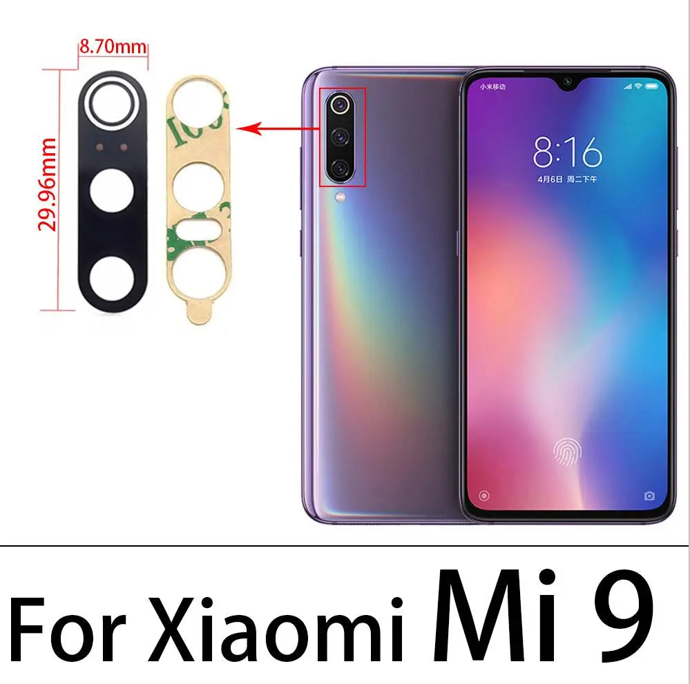 2Pcs Camera Glass For Xiaomi Mi 9 Lite Se Mi10 11 10T Pro Note 10 Lite Poco X3 F3 9C Rear Back Camera glass Lens With Adhesive Xiaomi  Xiao mi phone repair parts