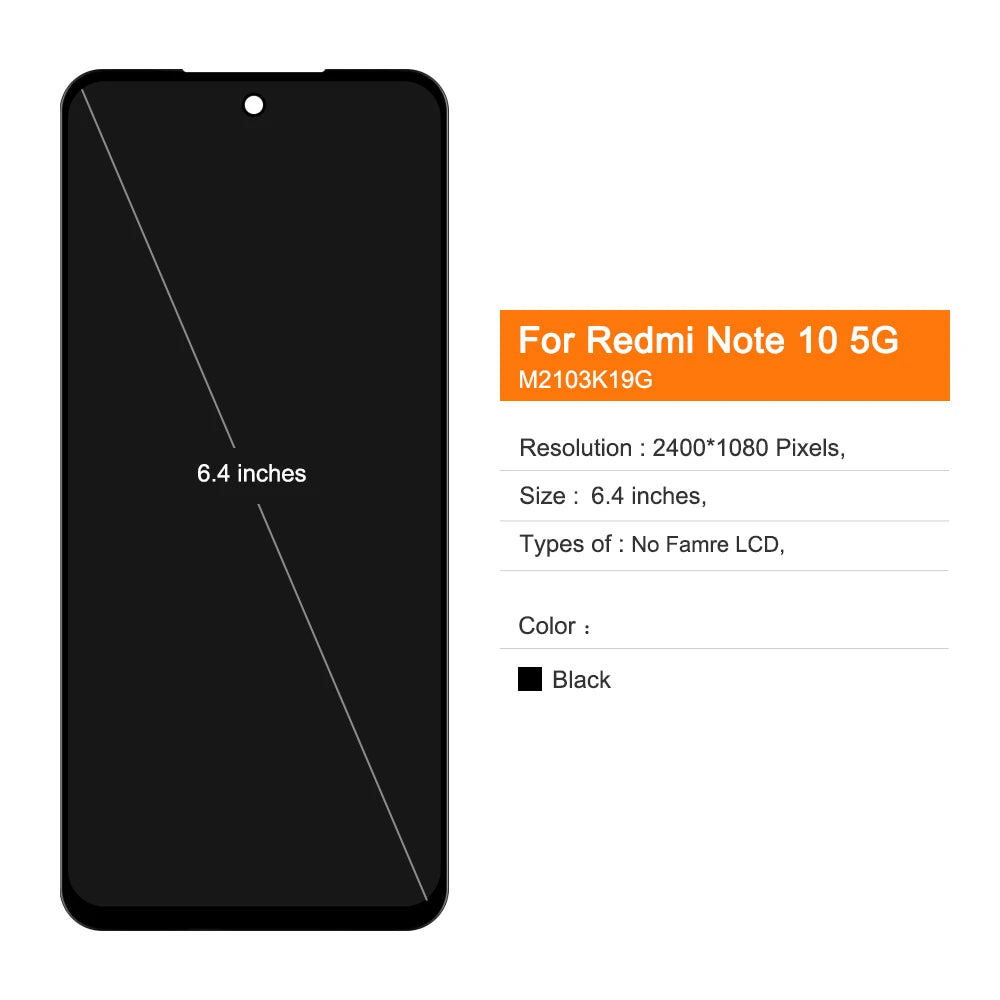 6.5" Screen for Xiaomi Redmi Note 10 5G Lcd Display Digital Touch Screen with Frame for Redmi Note 10 5G M2103K19G M2103K19C Xiaomi phone repair parts