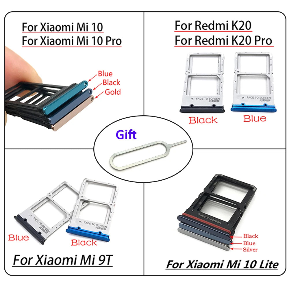 New For Xiaomi Redmi K20 K20 Pro For Xiaomi Mi 9T SIM Card Tray Slot Holder For Xiaomi Mi 10 Mi10 Pro 10T Lite Poco X3 Xiaomi  Xiao mi phone repair parts
