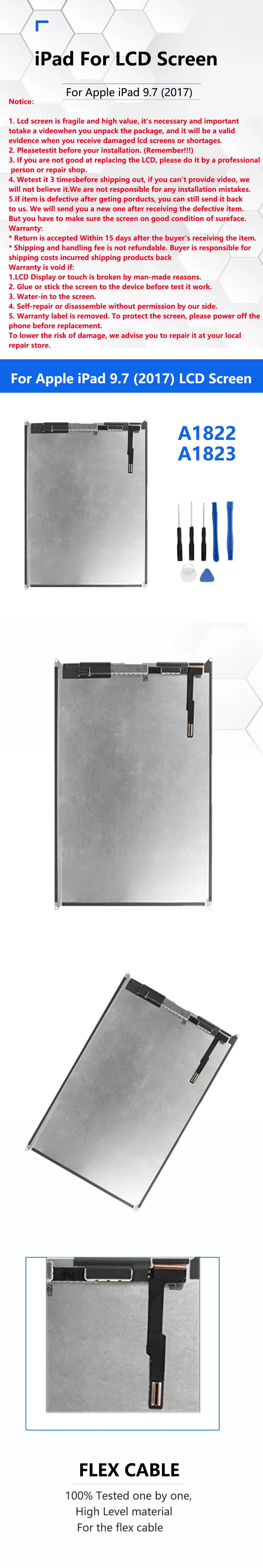 New Display For iPad 9.7  2017  LCD Display For iPad Pro A1822 A1823LCD Screen Digitizer Tablet Parts  iPad repair parts
