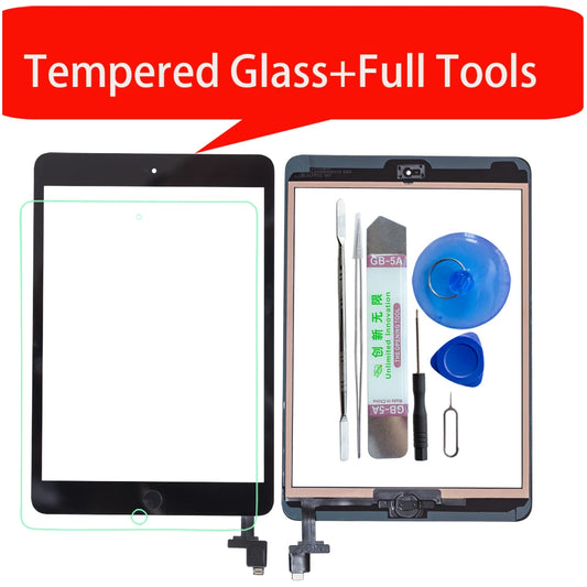 For iPad Mini1 mini2 A1432 A1454 A1455 A1489 A1490 Touch Screen Digitizer +IC Chip Connector Flex+Key Button+Tempered glass  iPad repair parts
