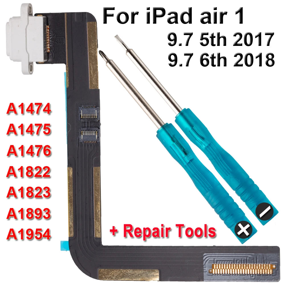 Charger USB Dock Plug Jack Socket Connector Data Flex Cable Screws For iPad 5 6 2017 2018 air 1 A1474 A1475 A1476 A1822 A1954 iPad tablet repair parts