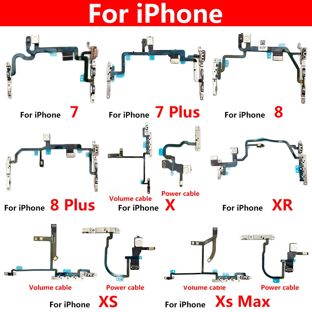 10Pcs/Lot, Power On Off Volume Side Button Key Flex Cable For IPhone 7 7G 8 8G Plus X XR XS Max Replacement Parts iPhone phone repair parts