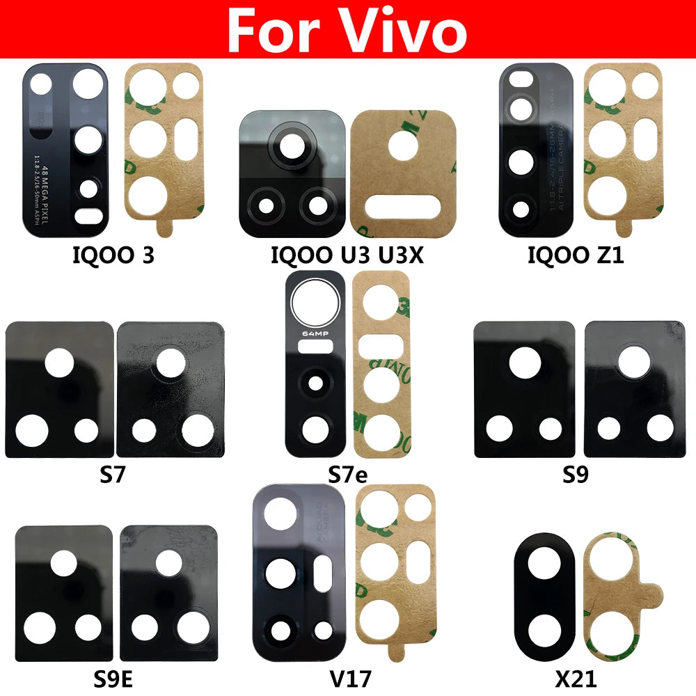10Pcs/Lot, Back Rear Camera Glass Lens With Adhesive For Vivo IQOO 3 U3 Z1 S7 S9 S9e V17 X21 X50 Y9S Y20 Y31 Y51 Y51S Y73S Y93S Vivo phone repair parts