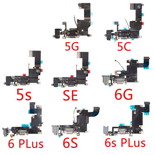 For iPhone 6G 6 6S Plus 5G 5C 5S SE Charging Port Dock Connector Headphone Audio Jack+ Microphone Flex Cable Replacement iPhone phone repair parts