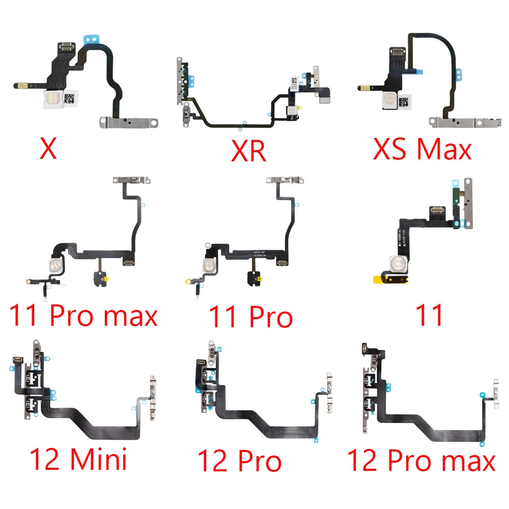Power & Volume Buttons Key Switch Flex Cable With Metal Material For Iphone 11 12 Pro Max 12 mini X XS Max Replacement Parts iPhone phone repair parts
