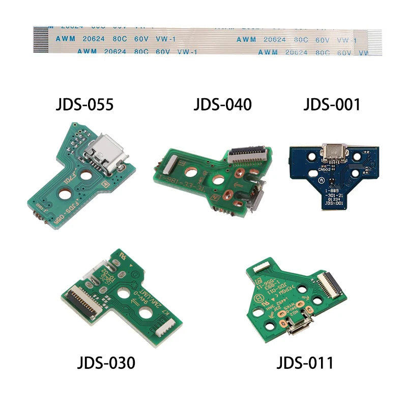 10 PCS PS4 USB Charge Port JDS-030/JDS-011 & 12 Pin, JDS-001 & 14 Pin, FJDS-055 & 12 Pin Connector Cable Replacement Game console repair parts
