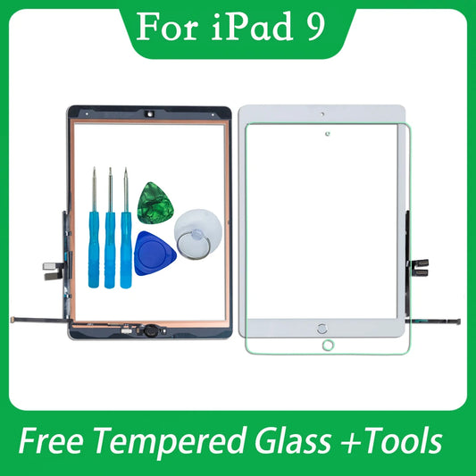 For iPad 9th 10.2" 2021 Touch Screen Digitizer Glass A2602 A2603 A2604 A2605 with Adhesive,Tool Kit+Tempered Glass iPad tablet repair parts