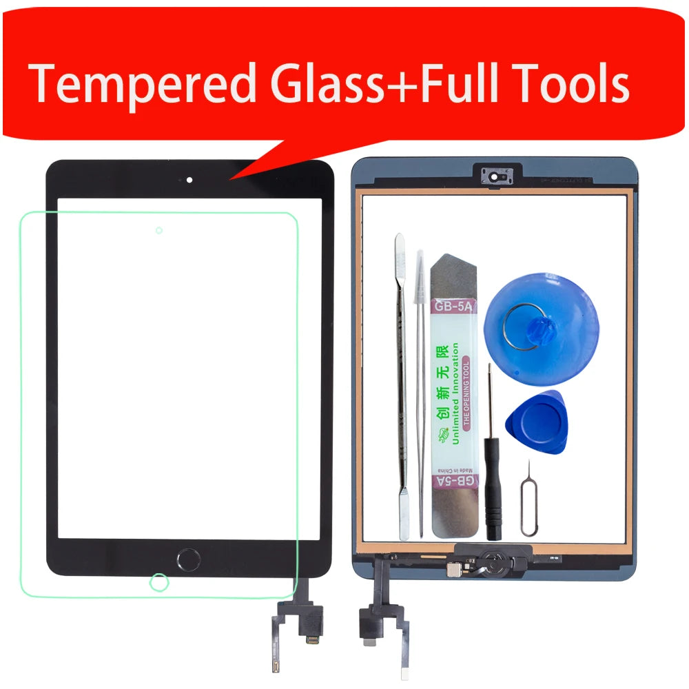 High Quality For iPad mini 3 Touch Screen Assembly Panel With Home Button And IC Connector A1599 A1600 +Tools+Tempered Glass  iPad repair parts