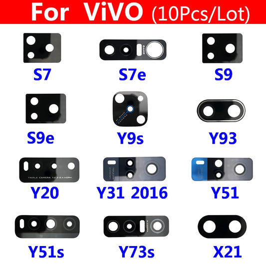 10Pcs/Lot, Back Rear Camera Glass Lens With Adhesive For Vivo IQOO 3 U3 Z1 S7 S9 S9e V17 X21 X50 Y9S Y20 Y31 Y51 Y51S Y73S Y93S Vivo phone repair parts