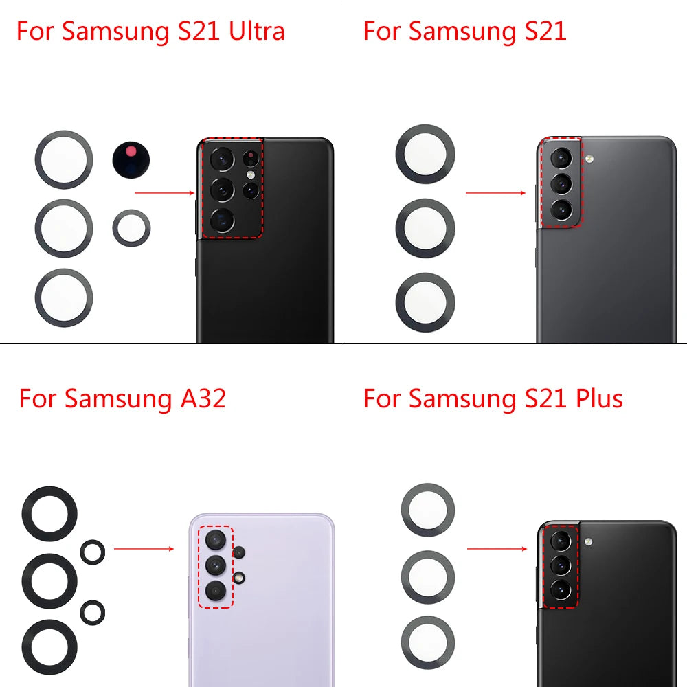 New Back Rear Camera Glass Lens For Samsung A32 A52 A72 A82 S21 S22 S23 Plus Ultra With Adhesive Repacement Parts Samsung phone repair parts