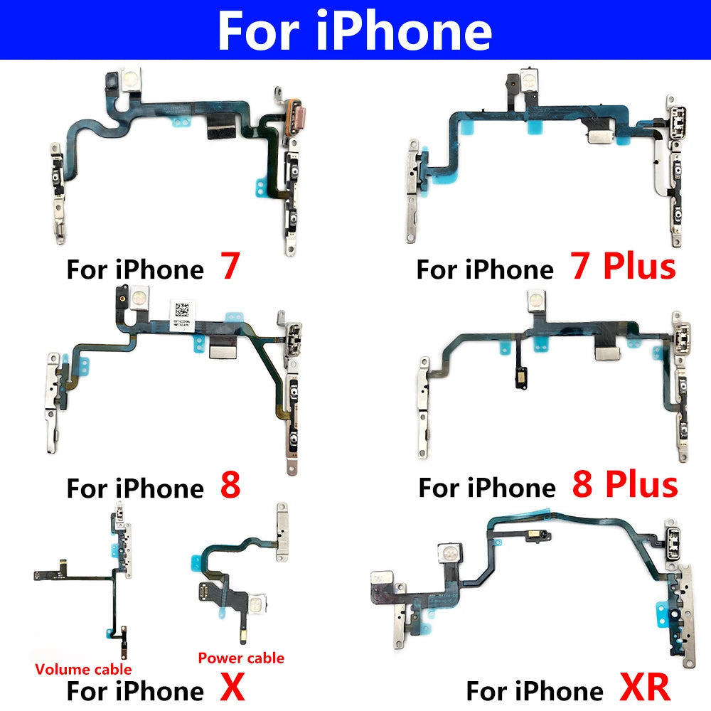Power On Off Flex For IPhone 7 7G 8 8G Plus X XR XS Max Volume Up Down Side Button Key Ribbon Flex Cable With Metal iPhone phone repair parts