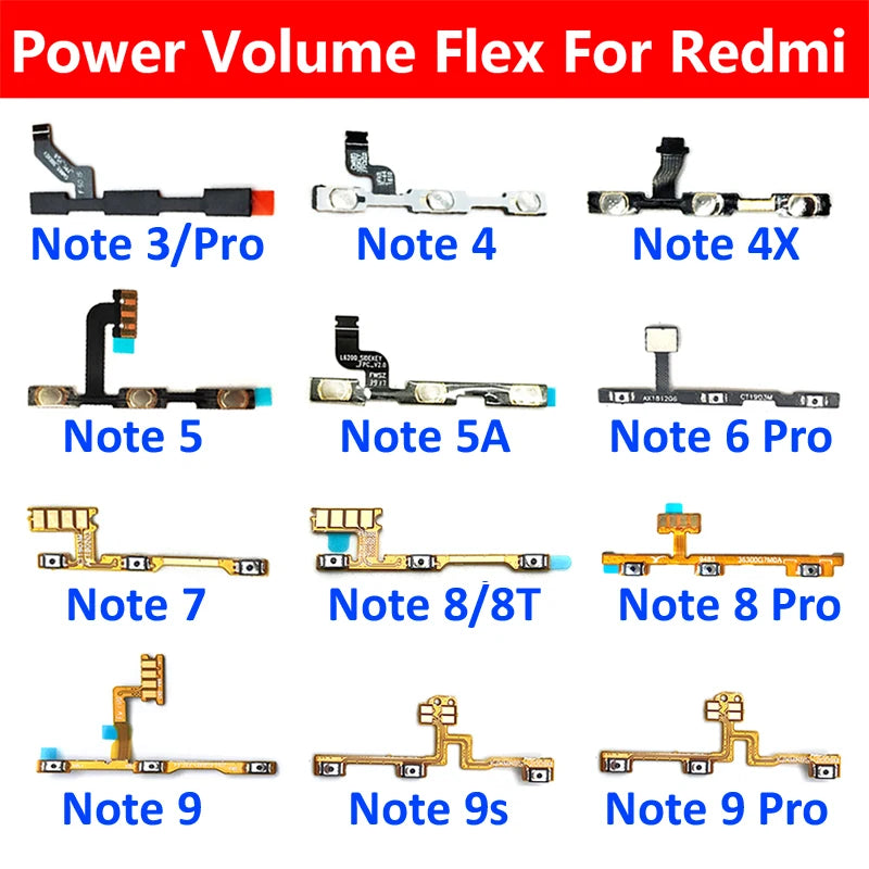 Volume Button Power Switch On Off Button Flex Cable For Xiaomi Redmi Note 3 4 4X 5 5A 6 7 8 8T 9 9T 10 Pro 9s 5G Power Key Xiaomi  Xiao mi phone repair parts