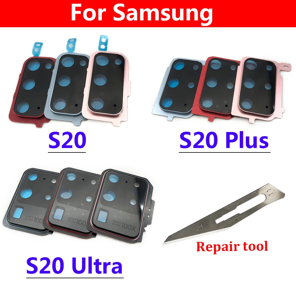 10Pcs/Lot, Rear Camera Glass Lens Back Camera Glass Cover Frame For Samsung S20 Plus S20 Ultra Replacement Parts Samsung phone repair parts