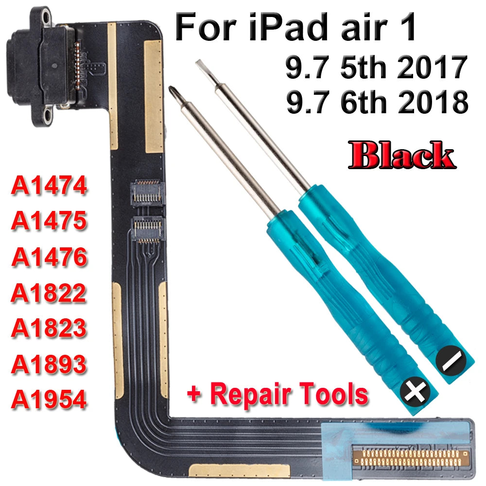 Charger USB Dock Plug Jack Socket Connector Data Flex Cable Screws For iPad 5 6 2017 2018 air 1 A1474 A1475 A1476 A1822 A1954 iPad tablet repair parts