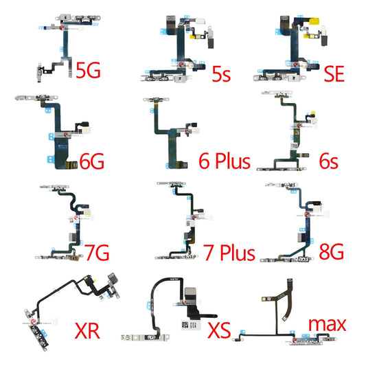 Power Flex For iPhone 5G SE 6 6s 7 8 Plus 7G 8G 6G X XR XS MAX Mute & Volume Button Switch Key Power Flex Cable With Metal Parts iPhone phone repair parts