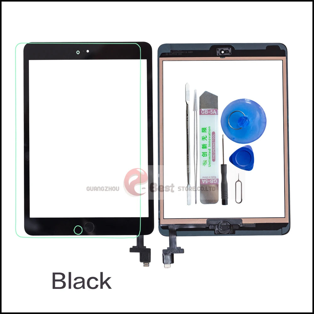 For iPad Mini1 mini2 A1432 A1454 A1455 A1489 A1490 Touch Screen Digitizer +IC Chip Connector Flex+Key Button+Tempered glass  iPad repair parts