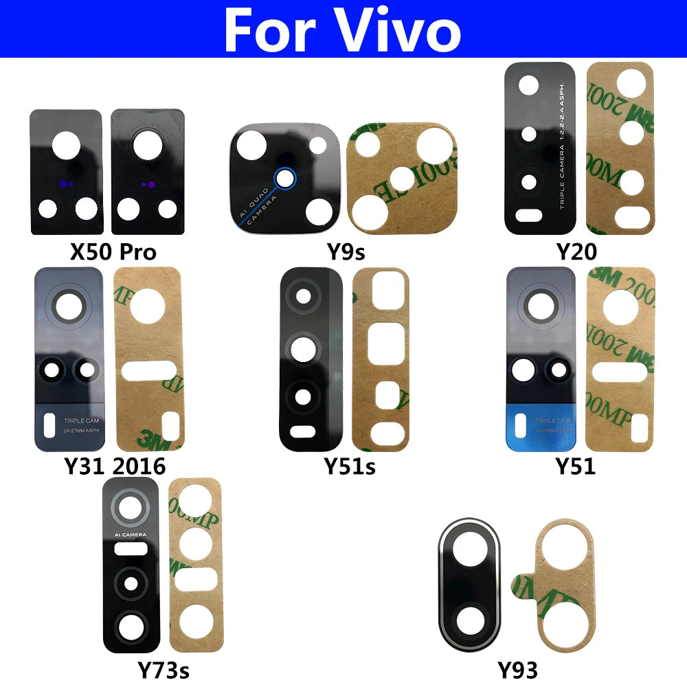 10Pcs/Lot, Back Rear Camera Glass Lens With Adhesive For Vivo IQOO 3 U3 Z1 S7 S9 S9e V17 X21 X50 Y9S Y20 Y31 Y51 Y51S Y73S Y93S Vivo phone repair parts