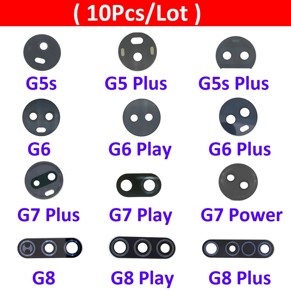 10Pcs, New For Motorola Moto G4 G5 G5s G6 G7 Play Plus Power Rear Back Camera Glass Lens With Adhesive Replacement Parts Motorola phone repair parts