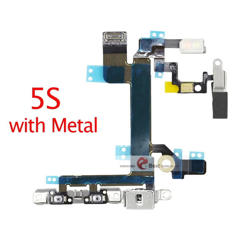 Power Flex For iPhone 5G SE 6 6s 7 8 Plus 7G 8G 6G X XR XS MAX Mute & Volume Button Switch Key Power Flex Cable With Metal Parts iPhone phone repair parts