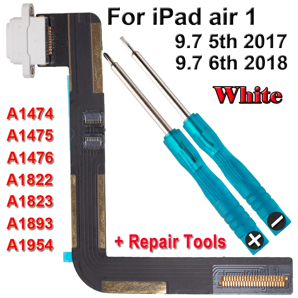 Charger USB Dock Plug Jack Socket Connector Data Flex Cable Screws For iPad 5 6 2017 2018 air 1 A1474 A1475 A1476 A1822 A1954 iPad tablet repair parts