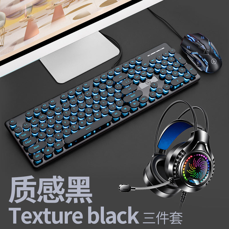 Silver carving V8 punk mechanical feel keyboard mouse set luminous game computer accessories