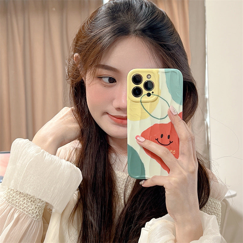 Accessories Art Oil Painting Geometric Color Block Smiley Face for iphone14Promax iPhone 13 Case 12 Soft 11 Women