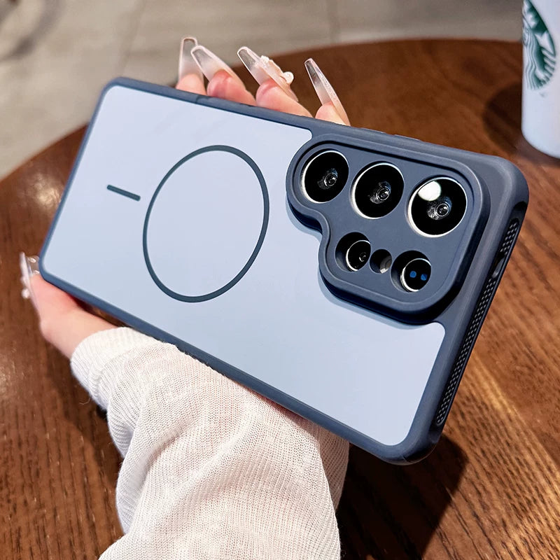 Contrasting color heat dissipation magnetic suction For Samsung S26ultra mobile phone case New S25ultra strong magnetic adsorption fine hole frame S24 side heat dissipation design Soft edge case Phone Accessories