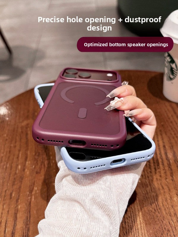 Semi-transparent matte magnetic suction For iPhone 18promax mobile phone case new iPhone17 new color scheme matte texture 16pro large hole lens advanced sense of men and women shell Phone Accessories