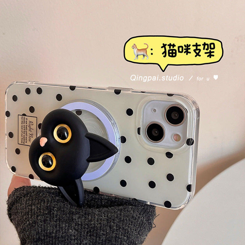 Accessories Japan and South Korea ins polka dot magnetic suction bracket for iPhone15Pro mobile phone case Apple 14 new 13 women's trend