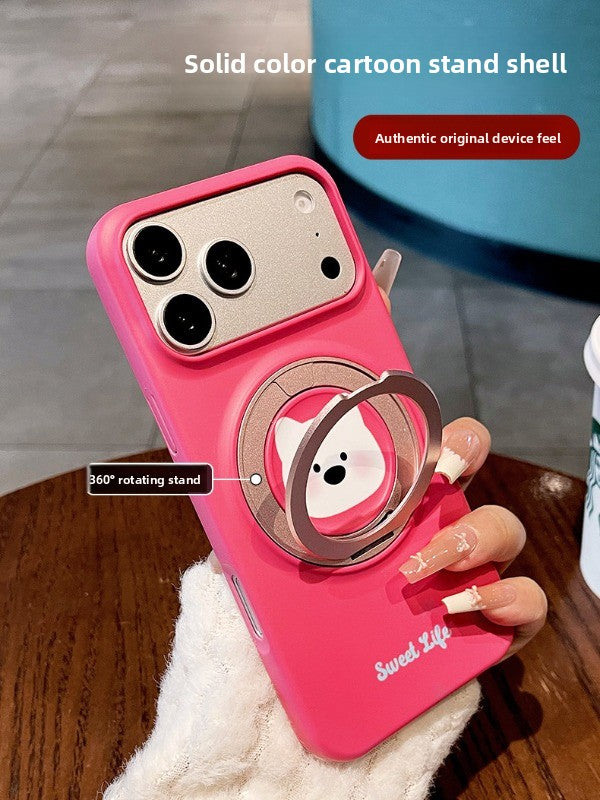 Cartoon small animal fulcrum shell for iPhone 17promax mobile phone case new iPhone16 large hole lens frame with 360 ° rotating bracket 15pro women's cute shell Phone accessories