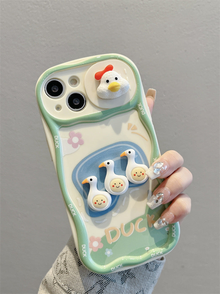 Accessories for Apple 15promax mobile phone case 13 three-dimensional cartoon duck sliding window iphone15 new 15pro