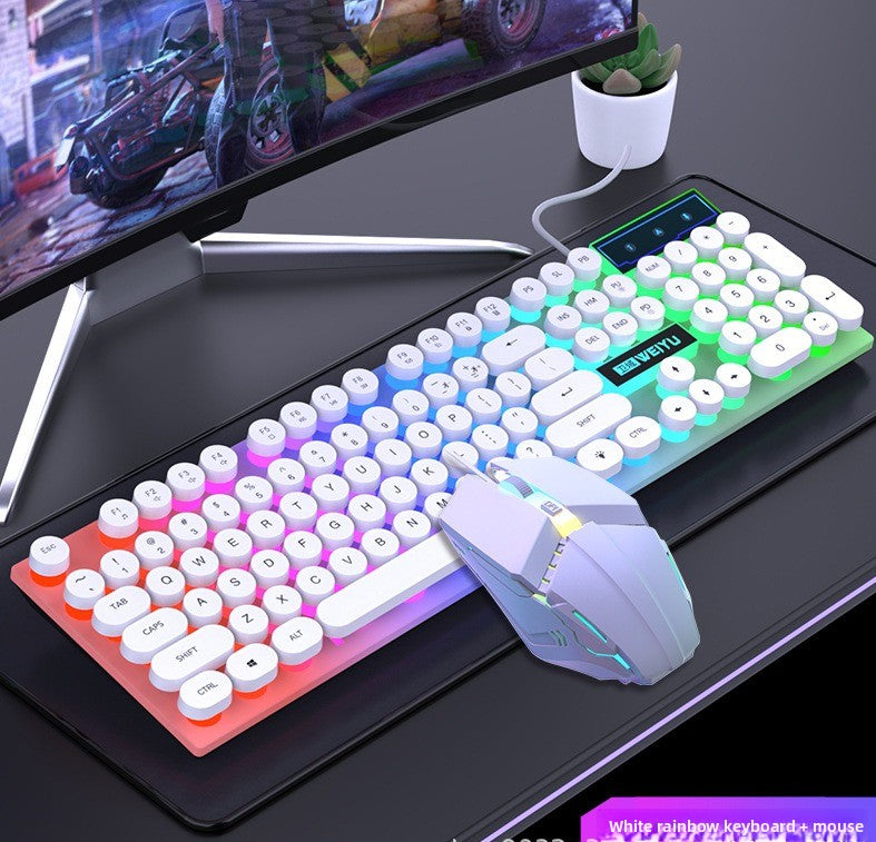 Retro punk wired keyboard mouse luminous suit office game e-sports peripherals computer desktop
