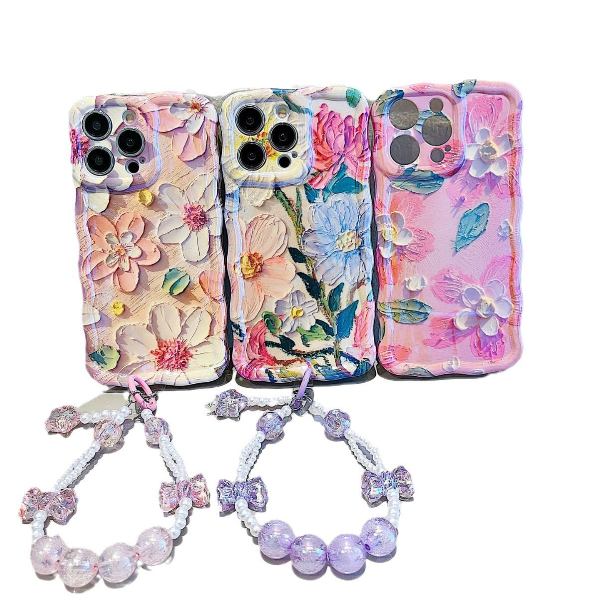 Accessories for iPhone15promax phone case 13/14 blue oil painting flower ins wind 14promax apple 15