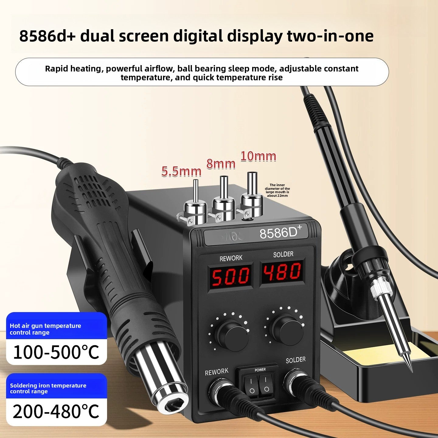 Welding table electric soldering iron hot air gun 2-in-1 mobile phone repair dismantling welding gun small high temperature solder 8586d phone laptop repair tools