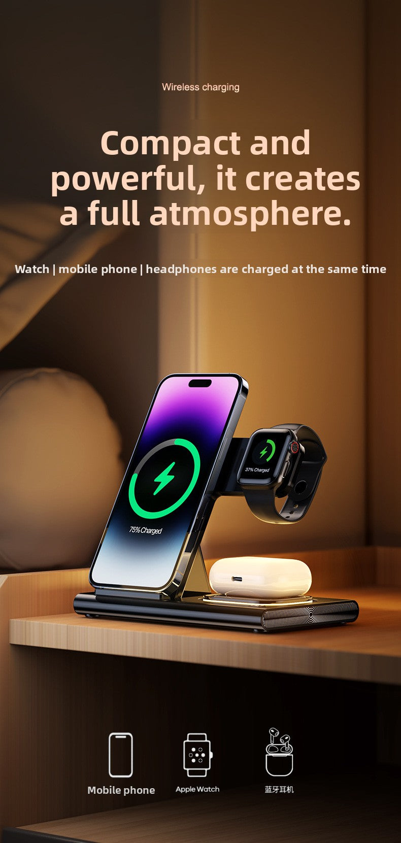 3-in-1 wireless charger 15W for iPhone16 fast charging AirPods Pro iWatch 1-10th generation