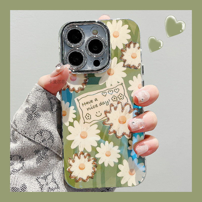 Accessories for premium sense point drill oil painting daisy flower bracelet iphone15pro max mobile phone case apple 14 new