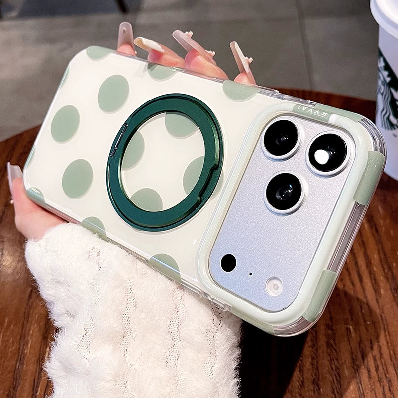 Macaron polka dot bracket for iPhone 17promax mobile phone case new iPhone16 Korean silicone gentle dream polka dot women's case 15pro high value case Phone accessories