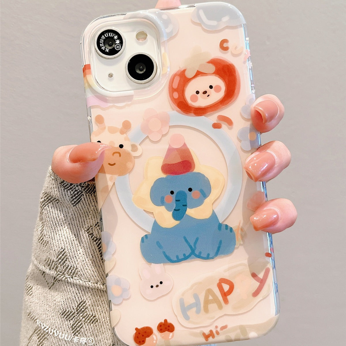 Accessories for Apple 15 mobile phone case iphone14promax white deer with the same blue elephant magnetic suction bracket 13 fun