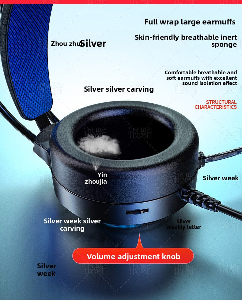 Silver Diao Q7 Headset Wired Light 7.1 Video USB Gaming Headset