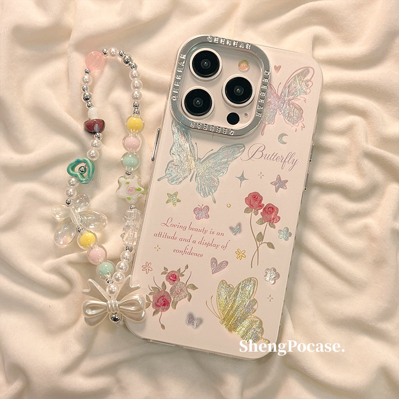 Accessories ins wind color butterfly flowers for apple 14promax mobile phone case girl heart iphone15 new 12