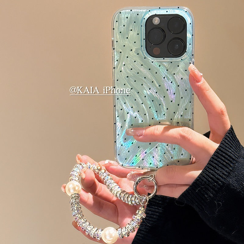 Accessories Premium fresh blue-green laser polka dots for Apple 15promax mobile phone case iphone13 new 12 trendy