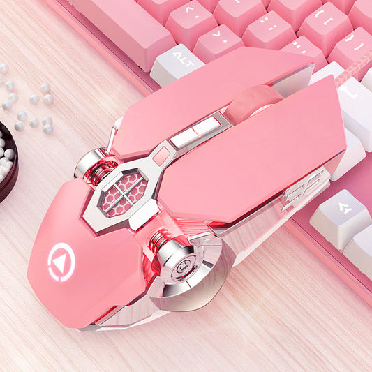 Silver engraving pink mouse game luminous wired girl cute mechanical e-sports macro mute computer accessories Amazon