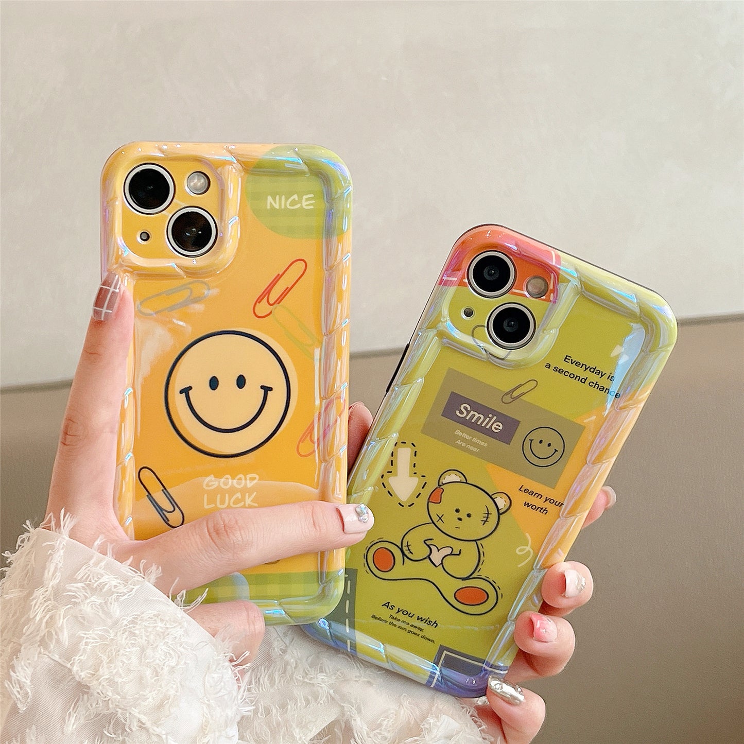 Accessories for Apple 14 mobile phone case iphone13promax Blu-ray label smiley face 11 simple ins wind 12 niche